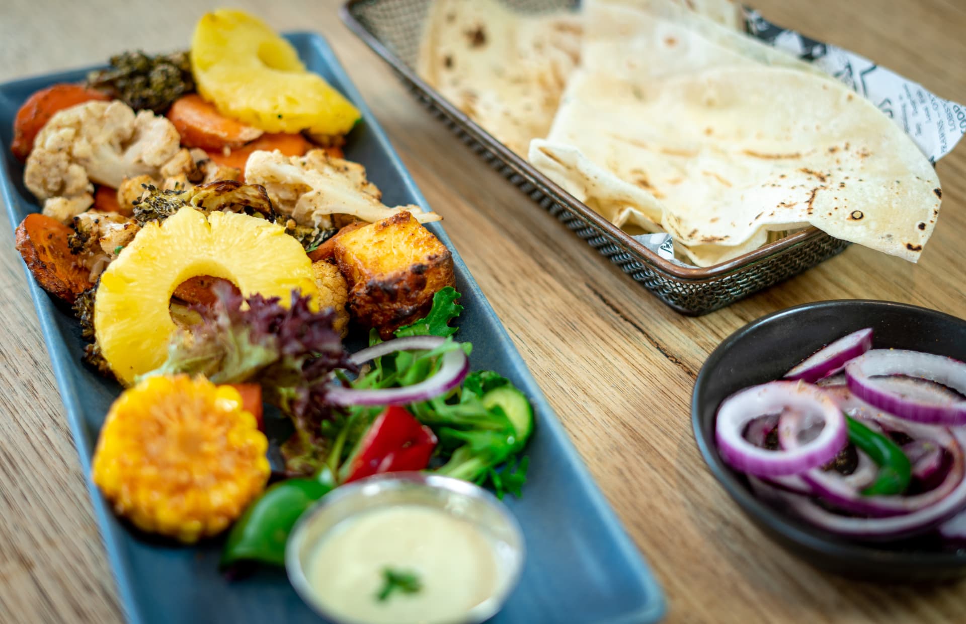 Original photograph of Tandoori Phool grilled vegetables with pineapple