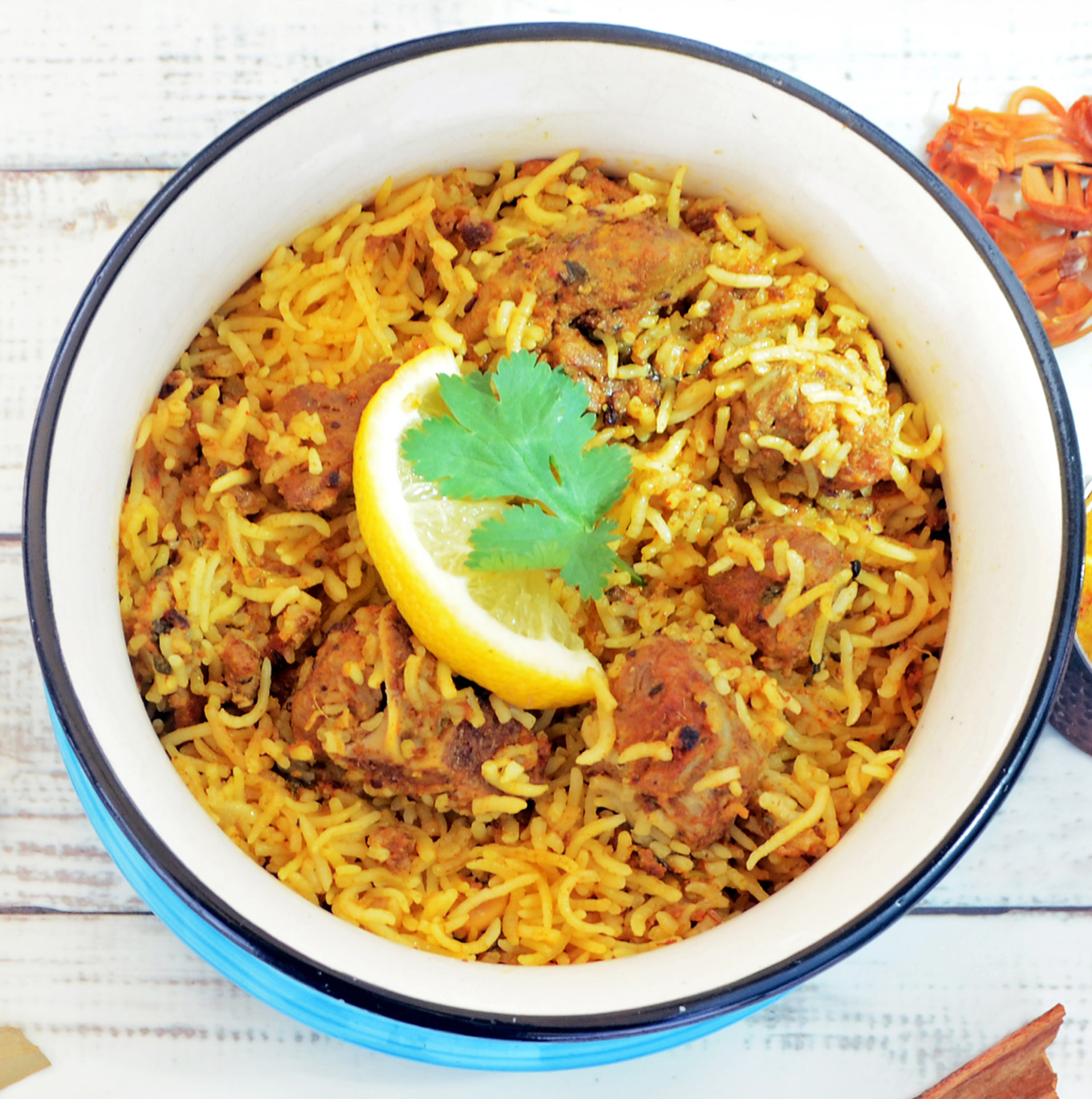 Original photograph of the chicken Hyderabadi dum biryani